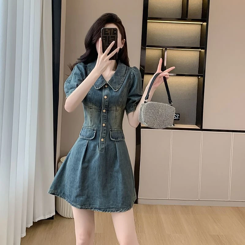 夏季女装法式高端精致牛仔连衣裙夏2024新款设计感小个子显瘦短裙