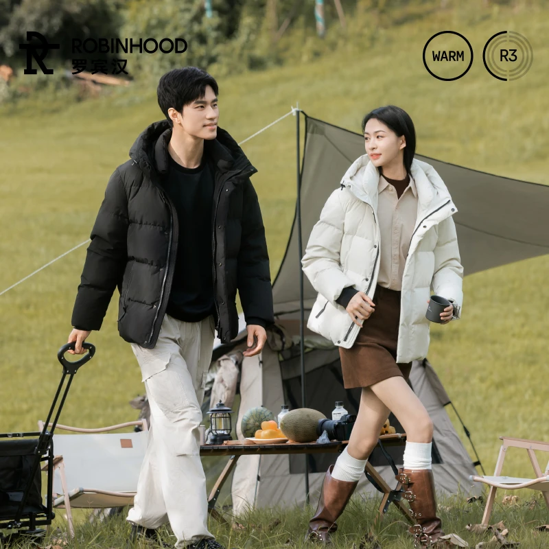 【杨超越同款】罗宾汉墨雪三防保暖羽绒服情侣款白鸭绒羽绒服连帽