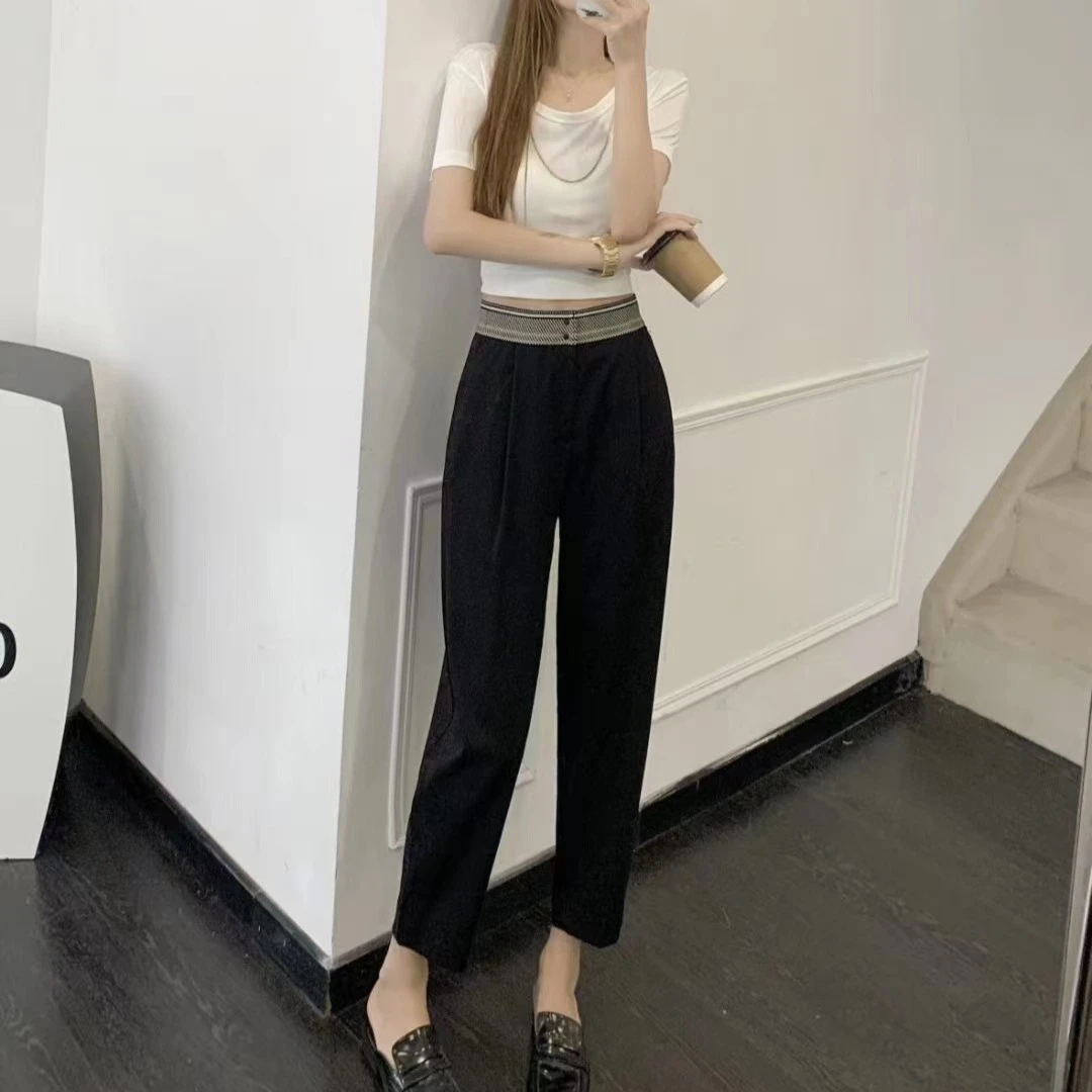 夏款显瘦中高腰休闲松紧腰九分裤宽松时尚款8936