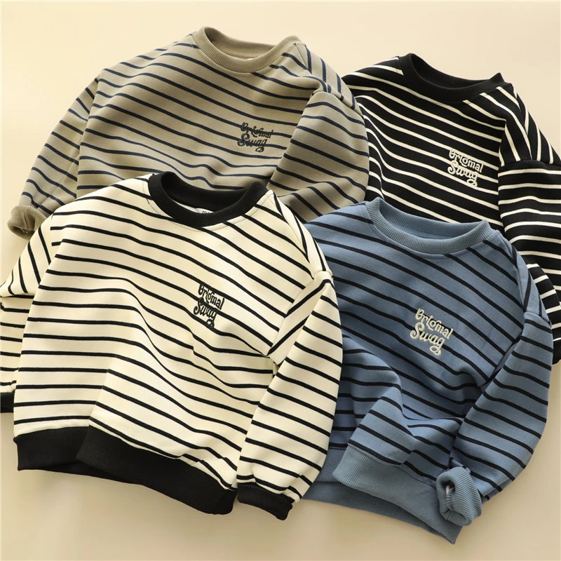 童装儿童春款套头条纹卫衣2025新款男童圆领休闲卫衣宝宝上衣打底