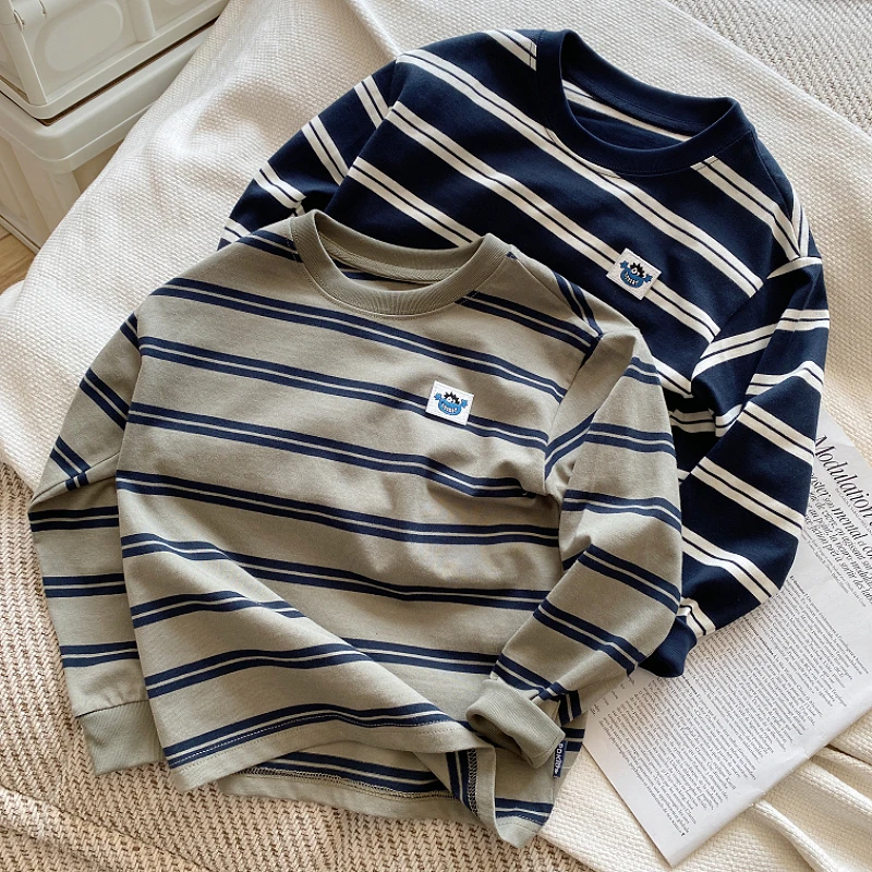 男童春秋条纹长袖T恤2025新款儿童圆领洋气上衣宝宝休闲打底衫