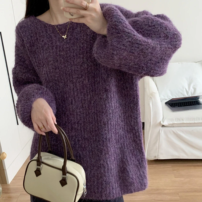 高级感宽松软糯毛衣女秋冬外穿2024新款慵懒风中长款套头针织上衣