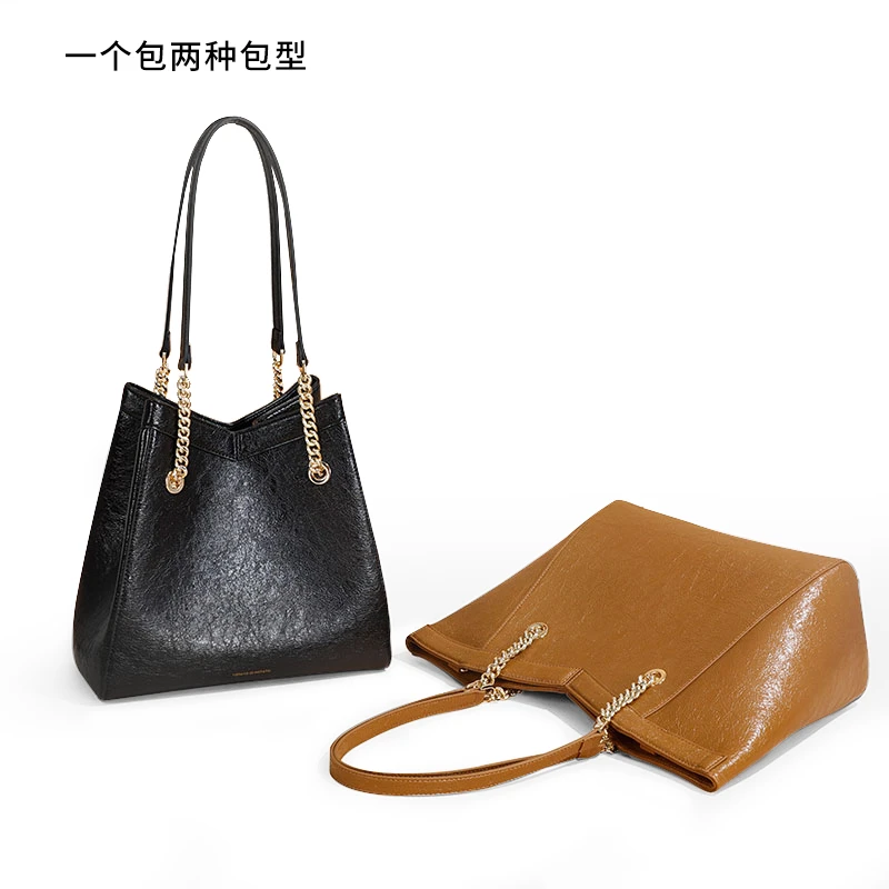 牛皮托特包单肩包通勤桶包链条手拎包韩版大容量包