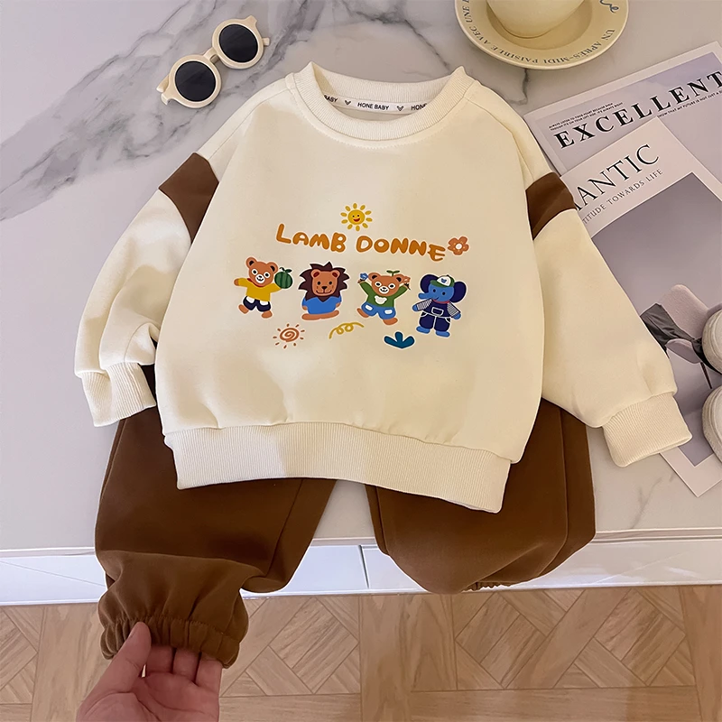 男童女童套装春秋季2026新款儿童装秋装宝宝洋气拼接卫衣裤两件套