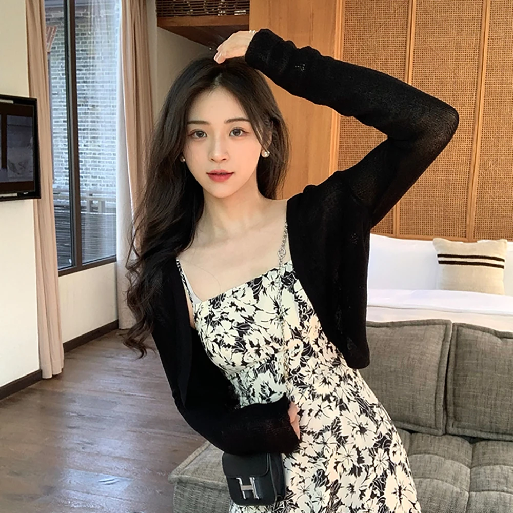 丁周冰丝防晒开衫直角披肩短款针织女超薄长袖配吊带裙子罩衫