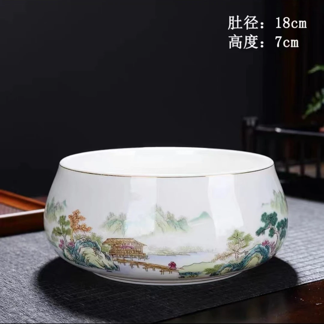 德艺 B092羊脂玉瓷锦绣山河茶洗果盘沙拉盘陶瓷家用中式大号白瓷