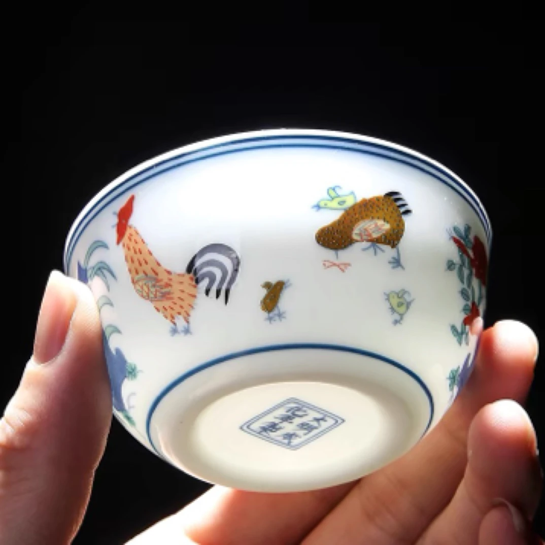 德艺  C252瓷上作画斗彩鸡缸杯约100ml复古家用陶瓷中式主人杯