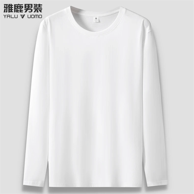 雅鹿男装长袖t恤男士2023春秋季装纯棉上衣服潮流打底衫百搭秋衣