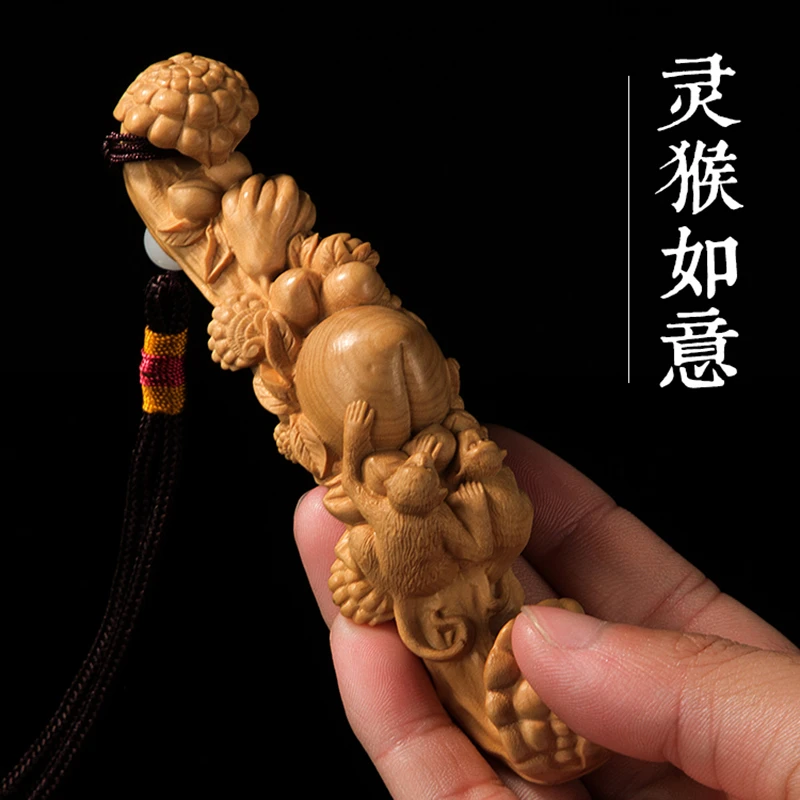 黄杨木雕工艺品文玩小雕件随身把玩件实木雕刻挂件生肖猴子如意