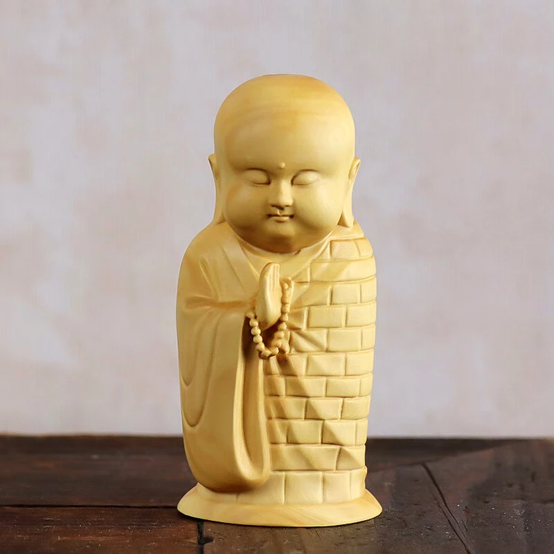 黄杨木雕小沙弥手把件中式家居客厅装饰品佛像木质摆件禅意小和尚