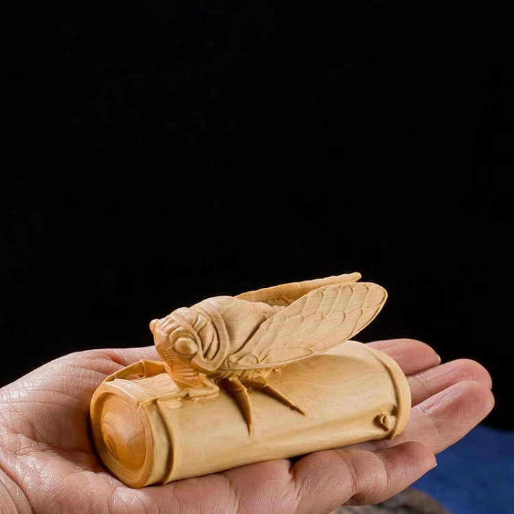 小叶黄杨雕刻知竹常乐一鸣惊人实木雕刻随身手把件家居摆件小雕件