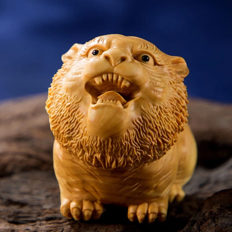 黄杨木雕中式客厅吉祥物老虎工艺品摆件可爱动物文玩手把件生肖虎