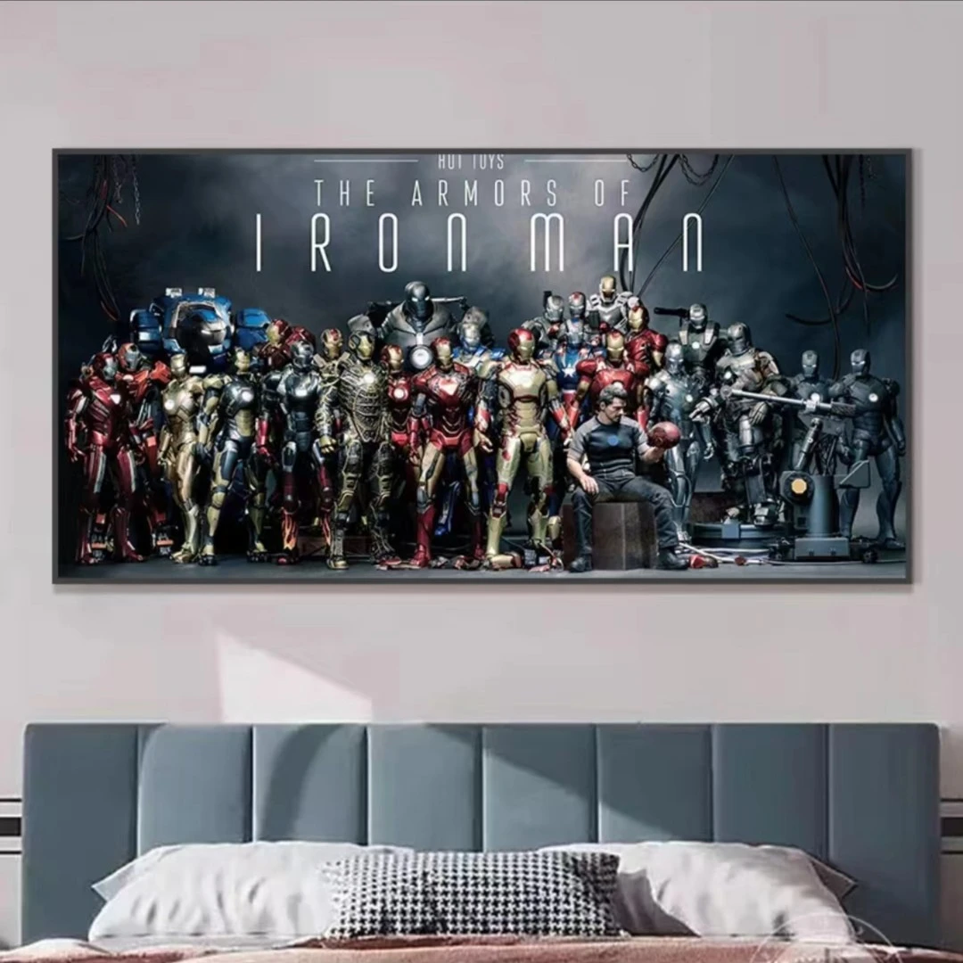 漫威全家福十周年钢铁侠装饰画卧室电竞房画复仇者联盟40*80pvc