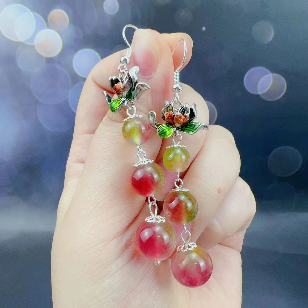合金珐琅耳饰 131号～原创925仙女西瓜珠耳环仙女必入