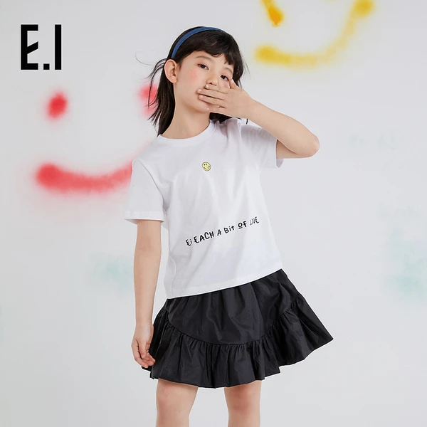 E.I女童短袖T恤潮酷字母印花笑脸设计百搭舒适D8222662829