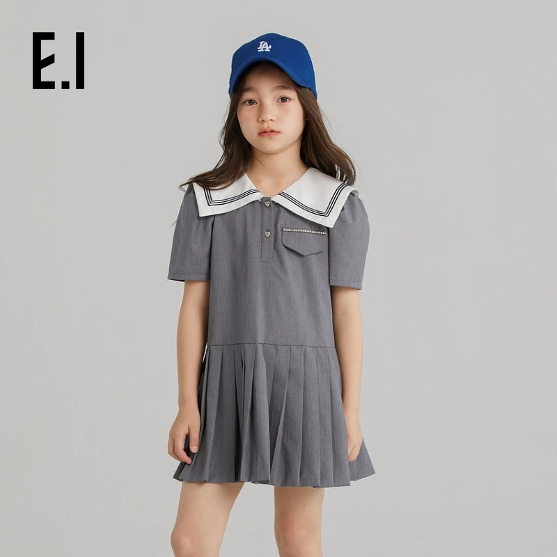 E.I童装女童连衣裙夏季新款海军领学院风百褶裙D8232886702