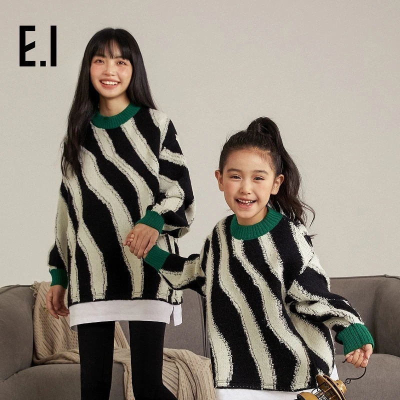 E.I童装宽松针织衫儿童斑马纹竖条纹毛衣冬装D8234656881