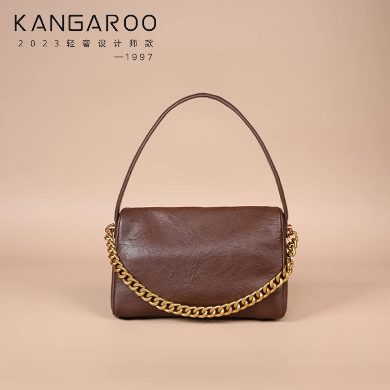 KANGAROO设计师2024时尚百搭秋冬新款女士美拉德三角单肩斜挎包包
