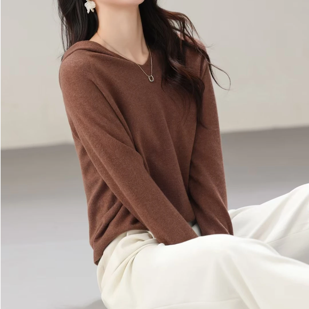 【MQ · studio】女士连帽抽条半高领套头羊绒针织百搭紧身打底毛衣