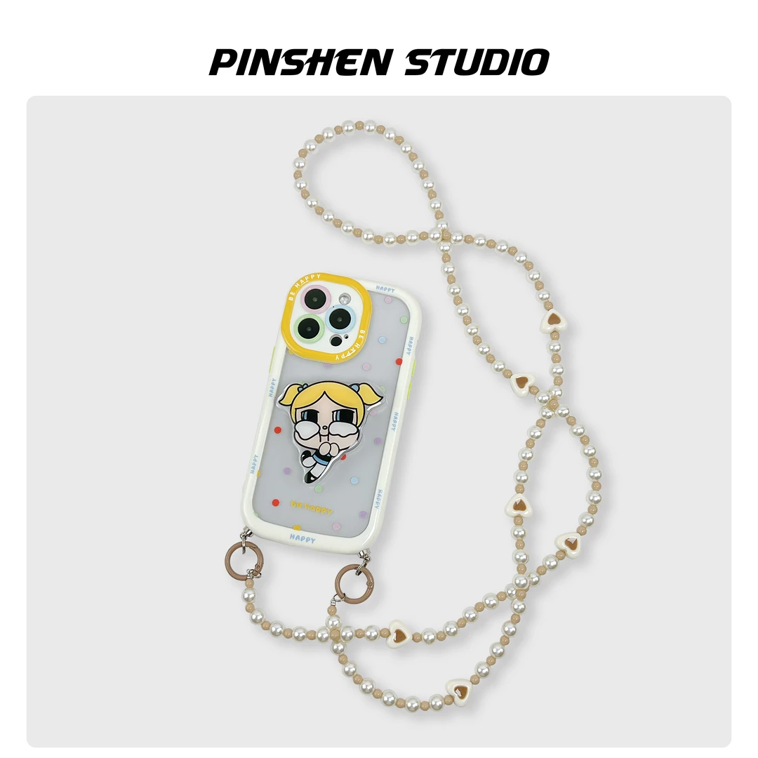 原创小众彩色波点小女警支架斜挎链条适用iphone15promax手机壳