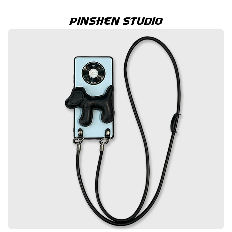 蒂芙尼蓝立体小狗可拆卸斜挎皮链条适用华为/荣耀/苹果手机壳防摔