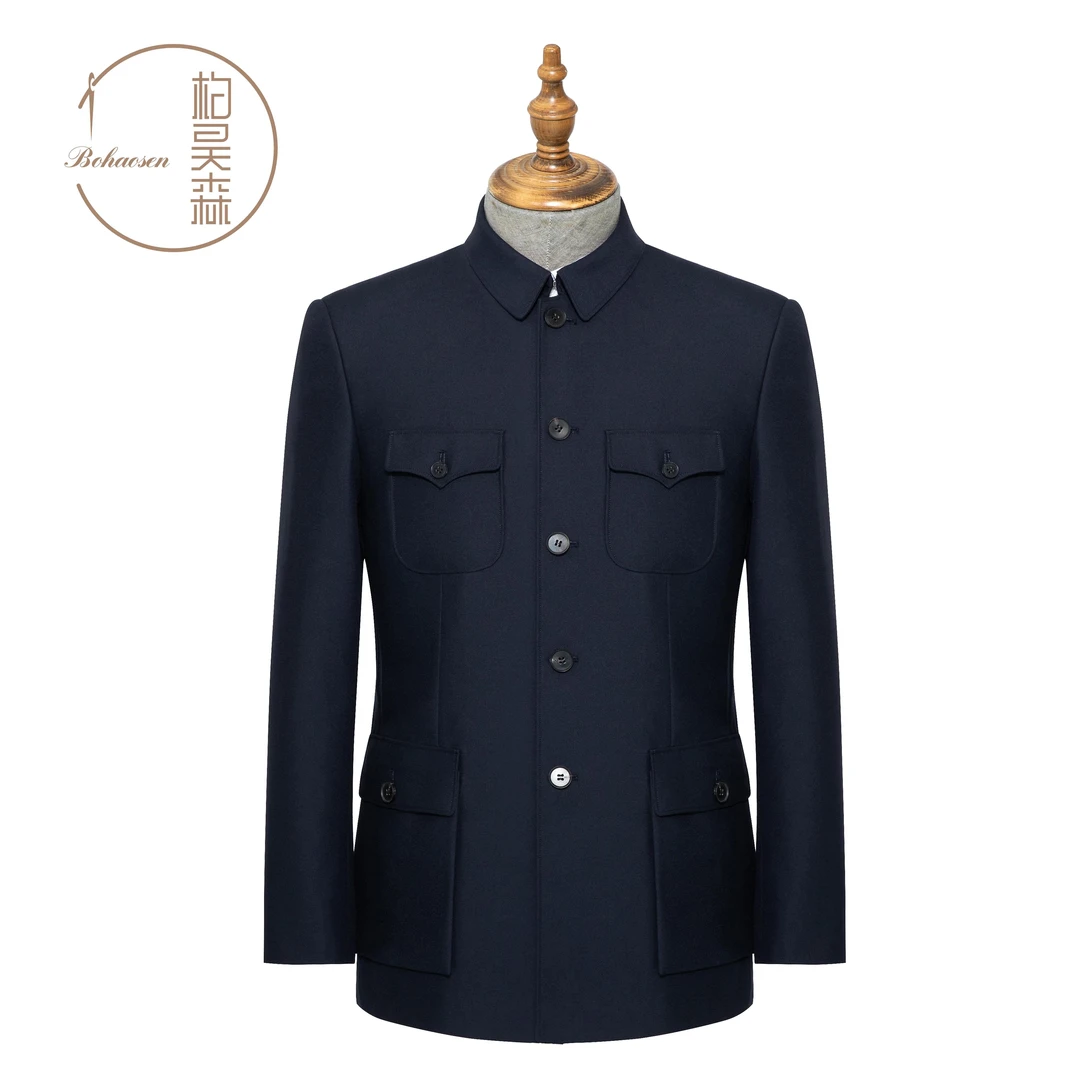BOHAOSEN/柏昊森中老年爸爸男士秋冬季绵羊毛中山装中国风立翻领