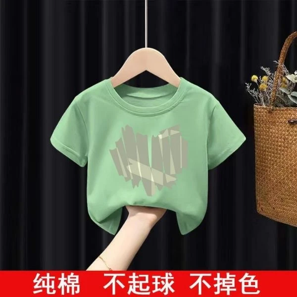 女童男童纯棉夏季不起球儿童半袖薄款男孩中大童儿童节洋气小童