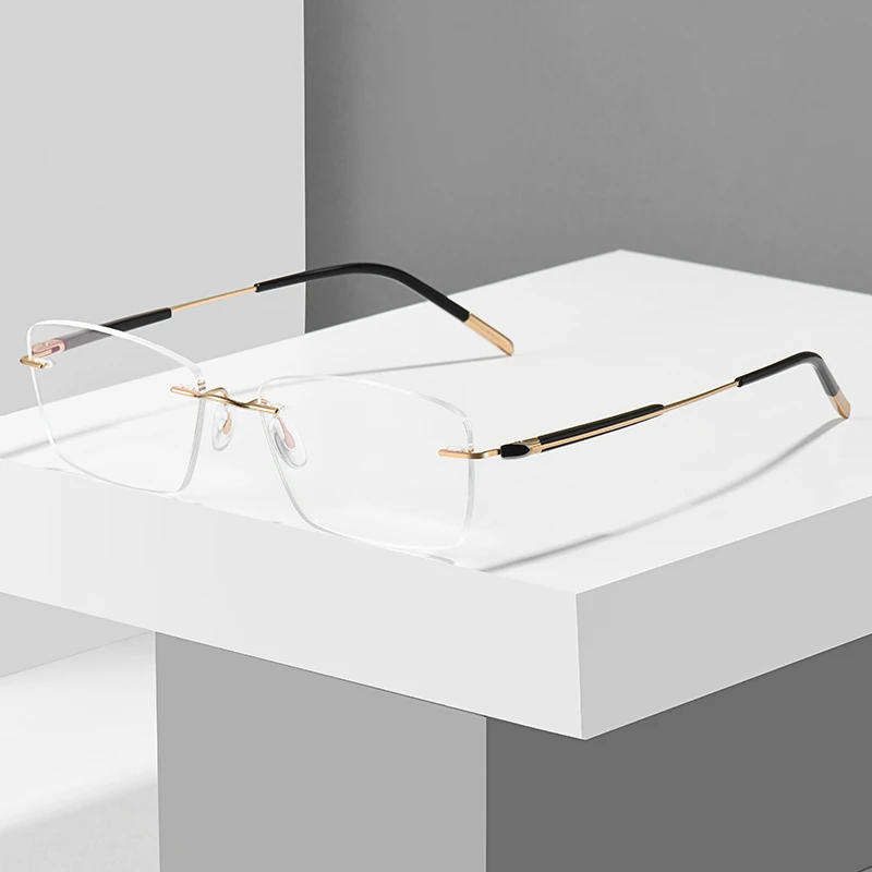 设计师品牌纯钛光学镜架近视牛角无框眼镜架超轻切边潮流钛架男款