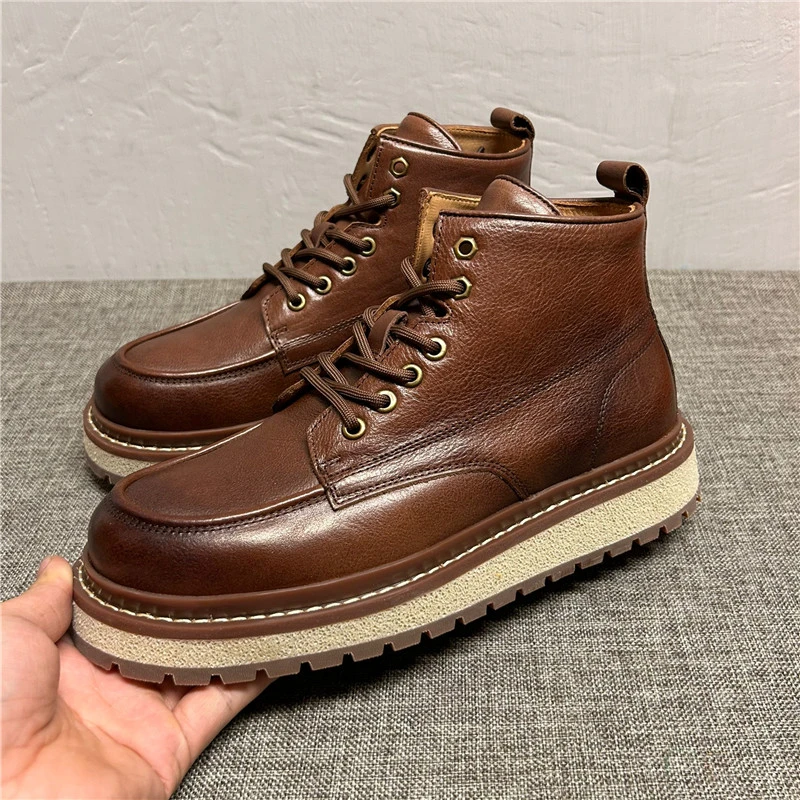秋冬季新款马丁靴男时尚百搭加绒保暖棉鞋男潮流真皮高帮鞋男短靴