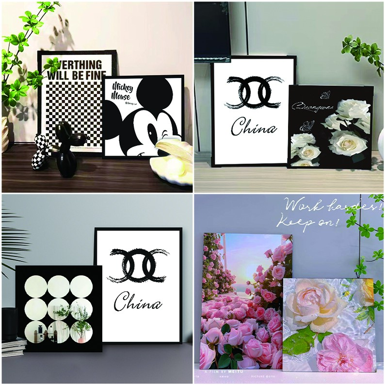 黑白格子桌面装饰画高级感家居客厅摆画无框挂画电视机下方艺术