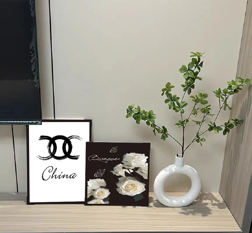 小香风山茶花客厅装饰画餐厅卧室挂画浪漫摆画简约壁画电视机下方