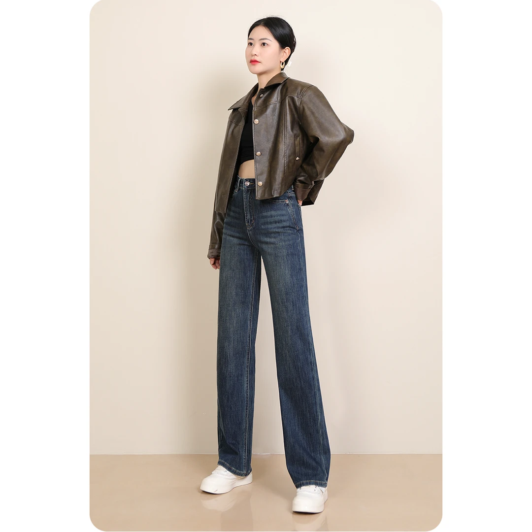 【2023秋冬新款】窄版牛仔阔腿裤子女小个子高腰宽松显瘦直筒烟管裤
