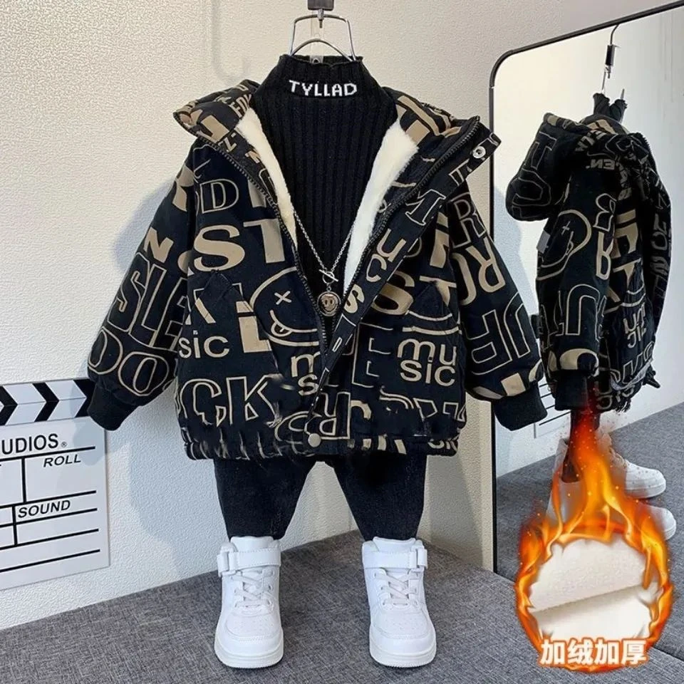男童外套加绒秋冬装洋新款潮男宝宝加厚上衣棉衣儿童羽绒服