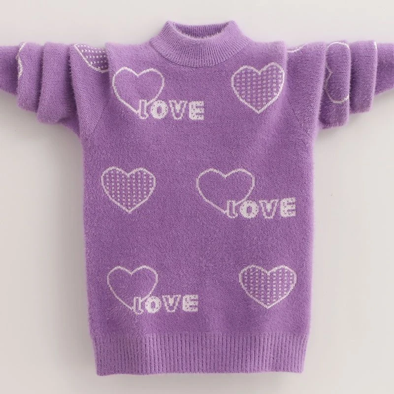 2023时尚女童水貂绒毛衣儿童貂绒厚毛线衣女孩大童秋冬加绒保暖洋