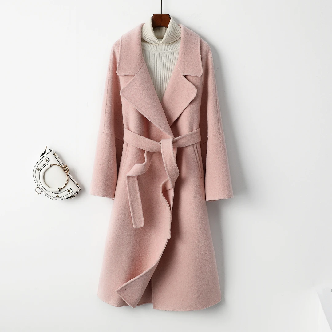 绵羊毛双面呢系带宽松版冬季长款大衣3F11