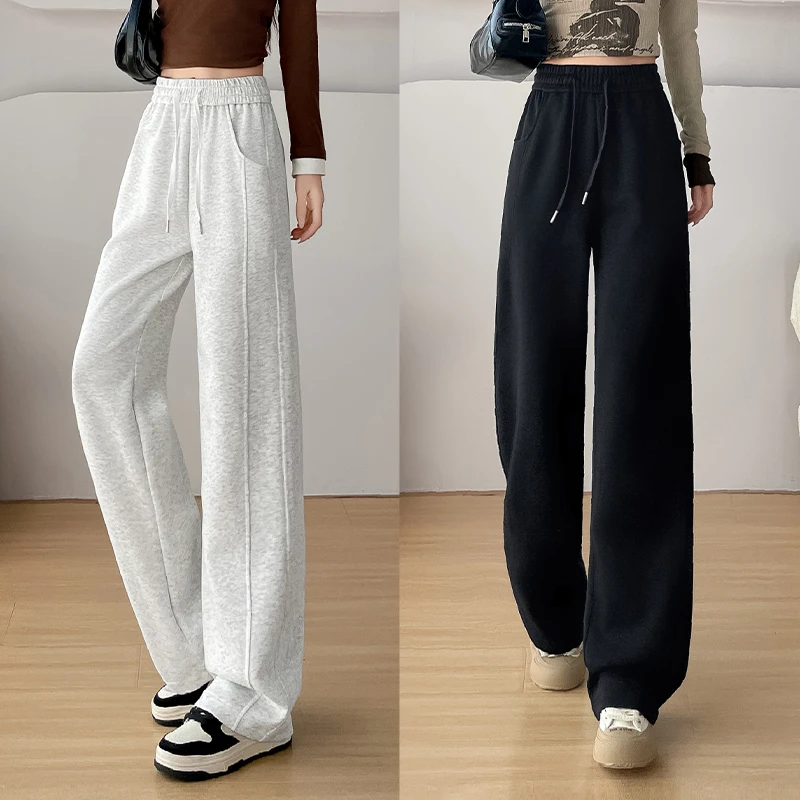 9090秋冬加绒款式宽松直筒阔腿裤女高腰垂感香蕉阔腿裤