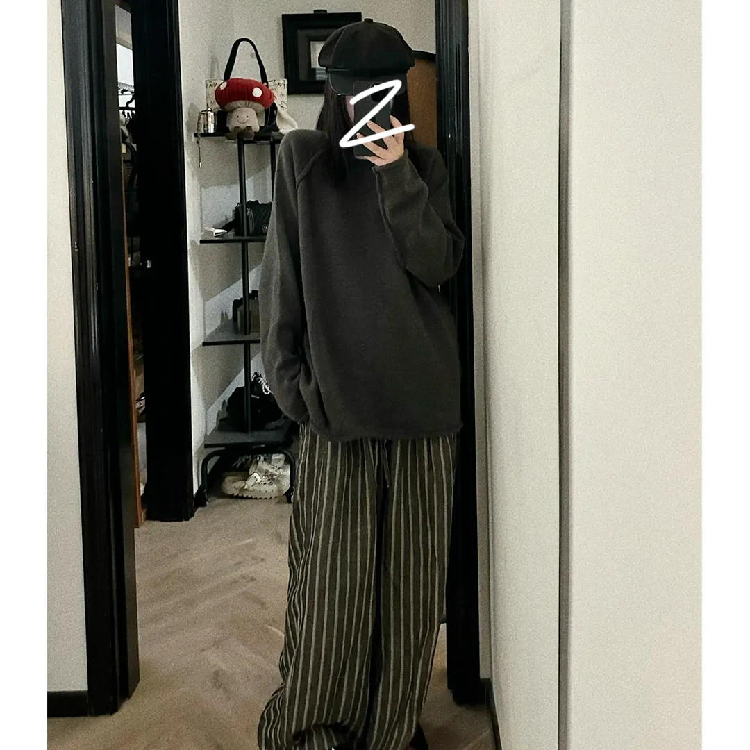 韩版长袖慵懒的卷边时尚插肩袖秋冬套头新款毛衣上衣#816休闲