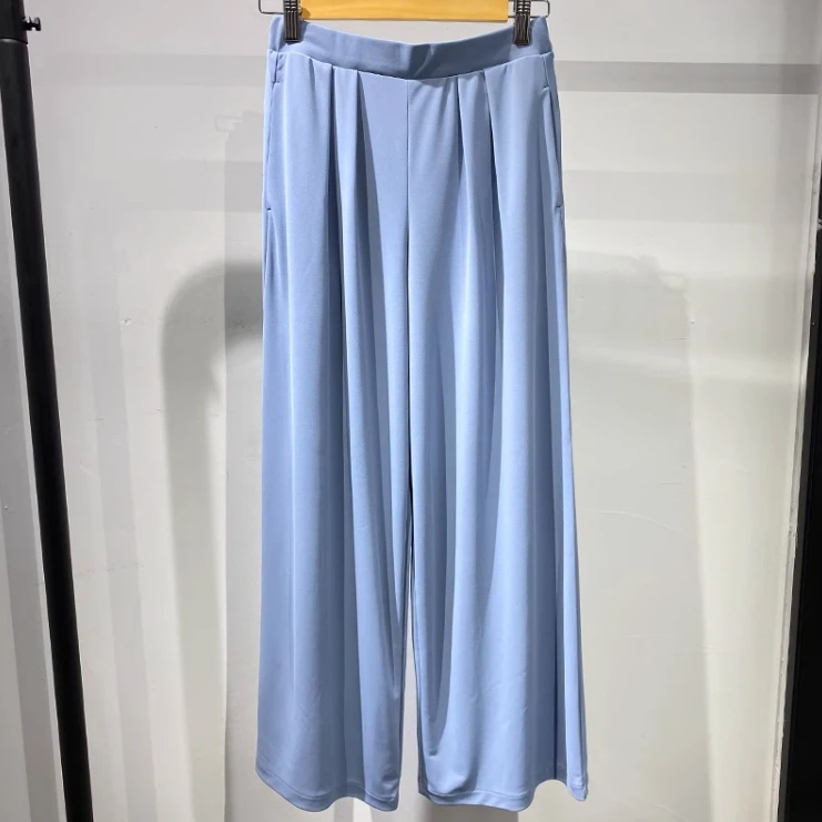 高腰打褶宽松垂感显瘦雪纺阔腿裤风格阔腿裤女士长裤