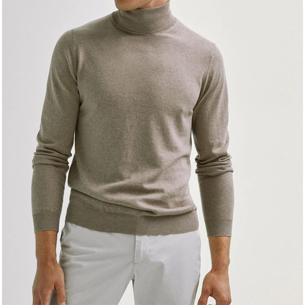 西班牙高货原单两翻领美利奴男款秋冬保暖时尚高领针织羊毛衫