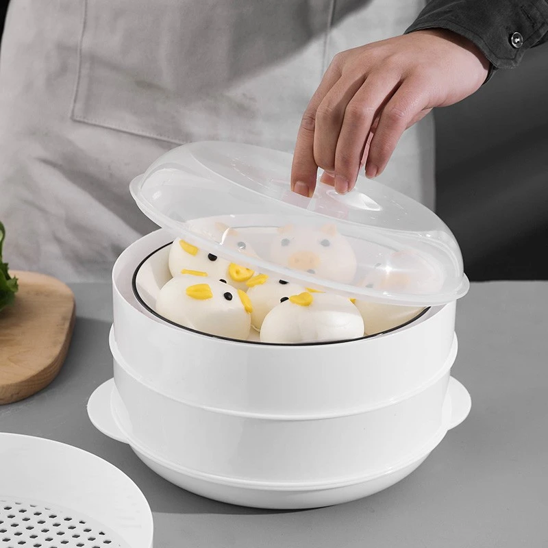 微波炉多层塑料蒸笼加热馒头包子蒸屉家用蒸格大容量蒸盘高温蒸架