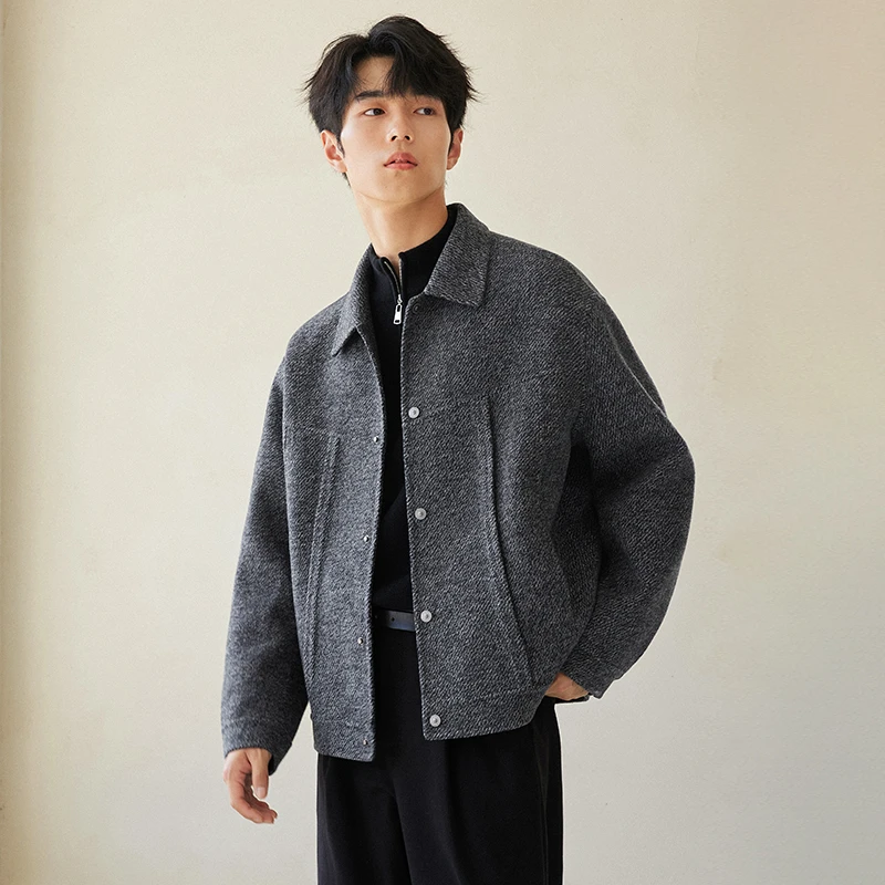 双面毛呢夹克男款秋冬款高档男装上档次呢子外套通勤高级感潮9006