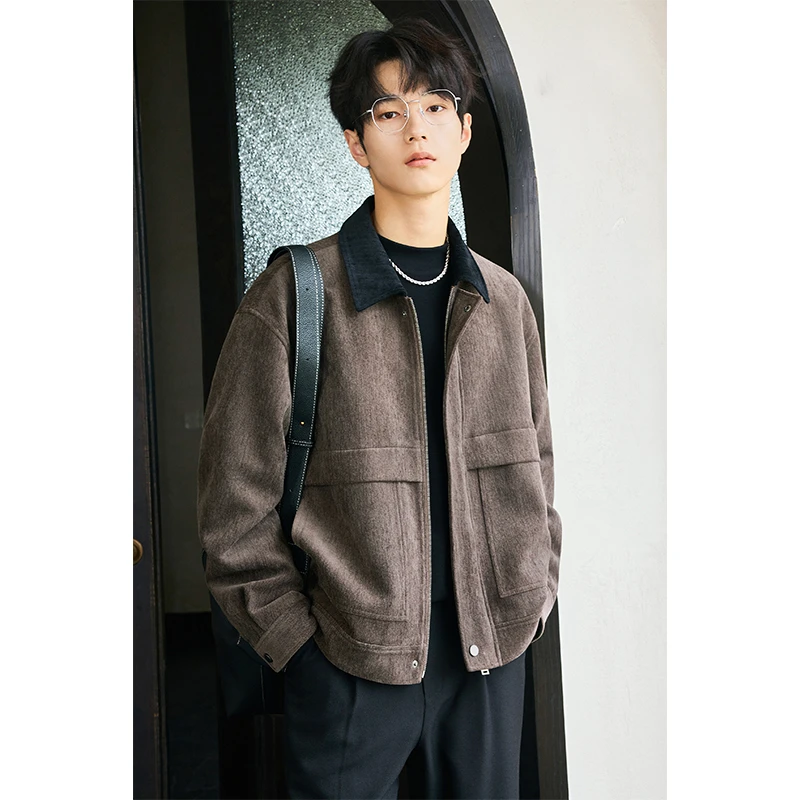 拼色男士休闲夹克2024春秋季潮流高级感潮高档男装上衣外套J92278