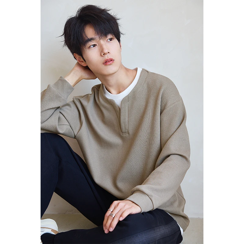 假两件套头休闲卫衣2025新款男装长袖春秋季男上衣肌理感打底8058