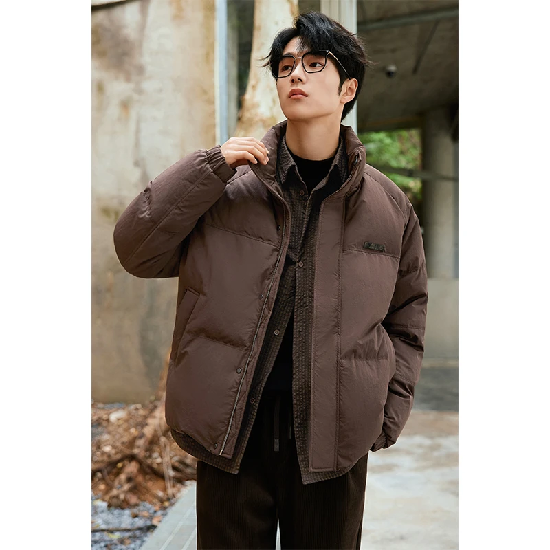 假两件立领羽绒服男装2024秋冬款短款高端休闲保暖拼接外套男8561