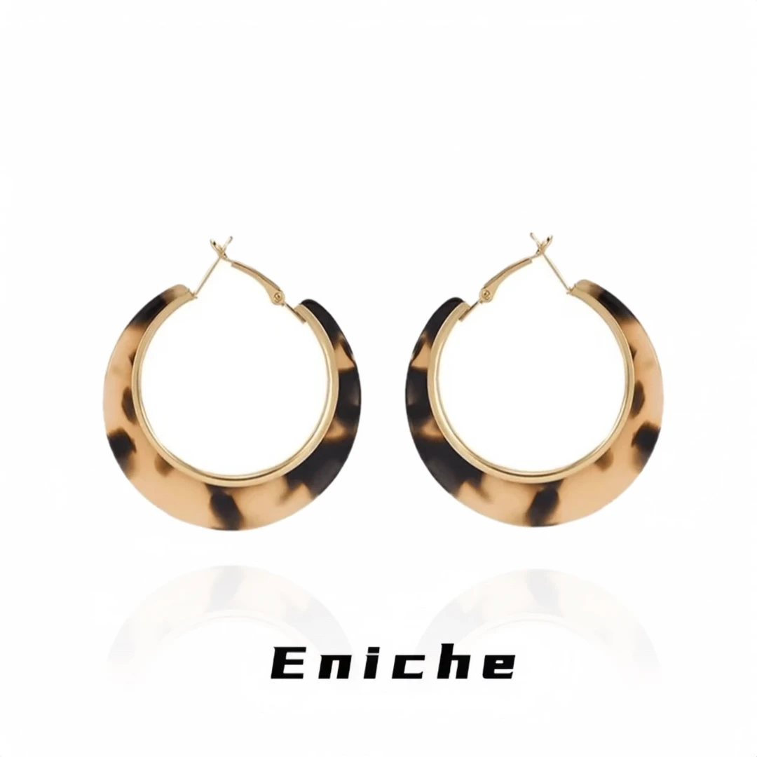 铜合金耳饰 1087 「豹纹沦陷」复古气质豹纹圈圈小众设计方圆脸耳圈