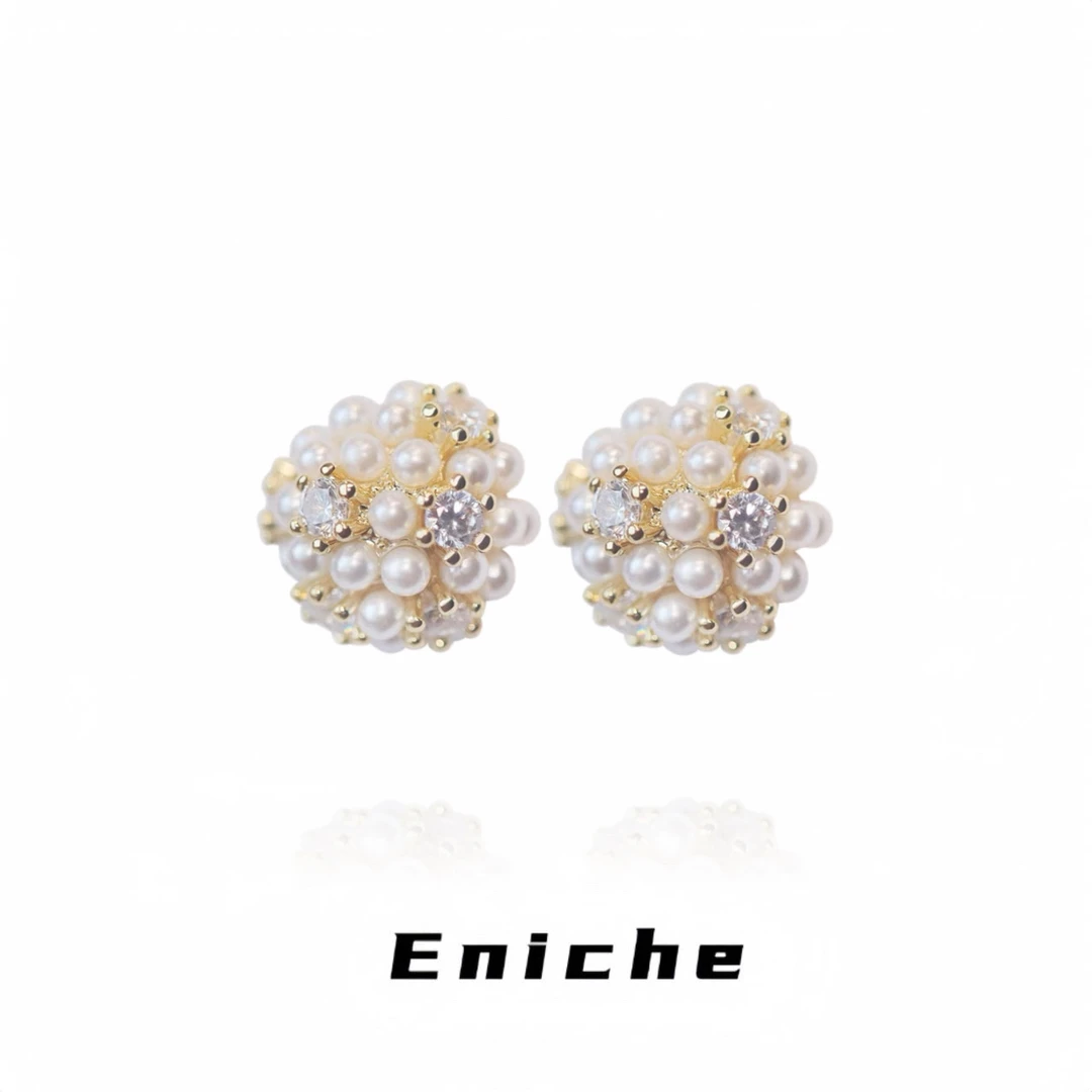 925银针 1048「小绣球」小众洋气简约复古风绣球耳饰