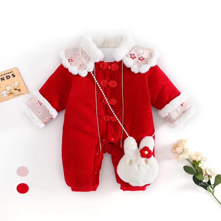 婴儿周岁礼服春秋季衣服中国风汉服新生儿连体衣满月爬服公主生日