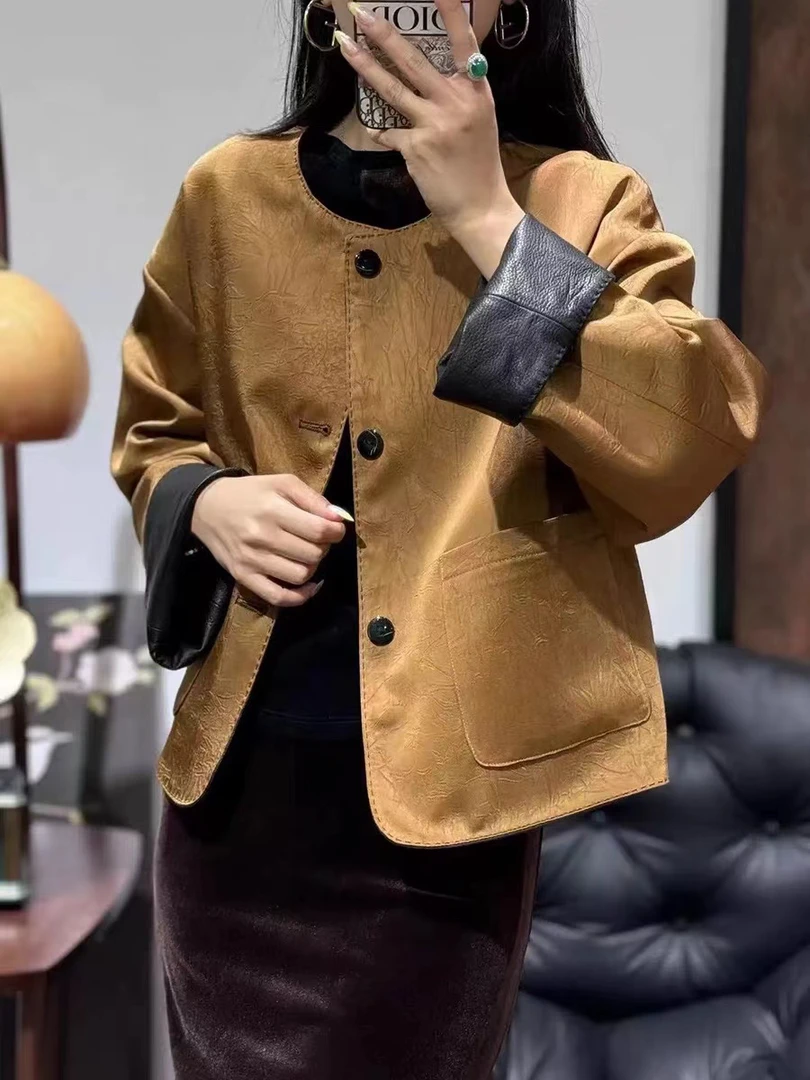 双面穿皮衣休闲高端秋冬新时尚圆领减龄显瘦蛋白皮外套百搭轻奢