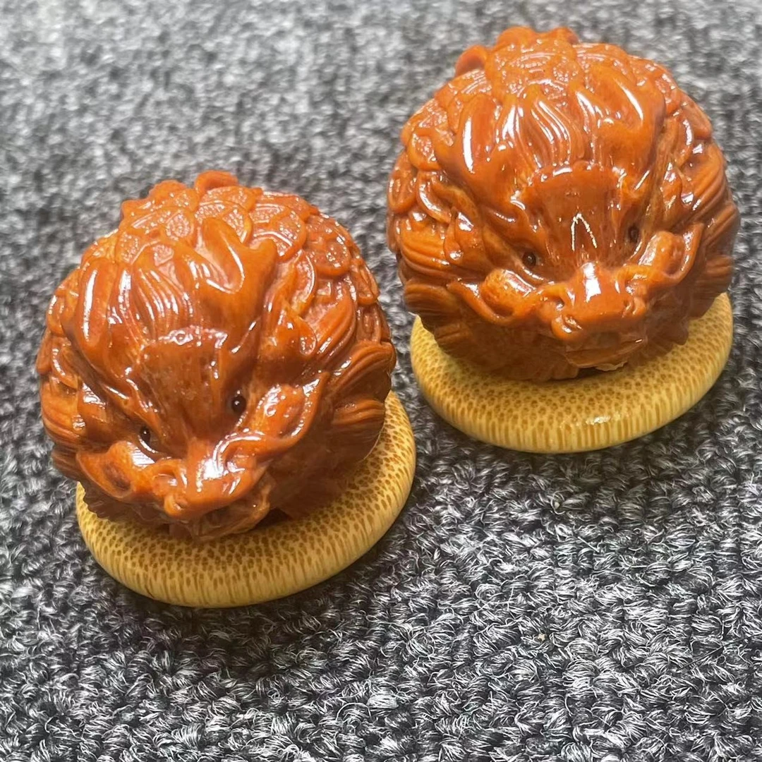 印尼大橄榄雕刻大橄榄雕刻 3.8左右一对  橄榄核核雕钱币龙龟