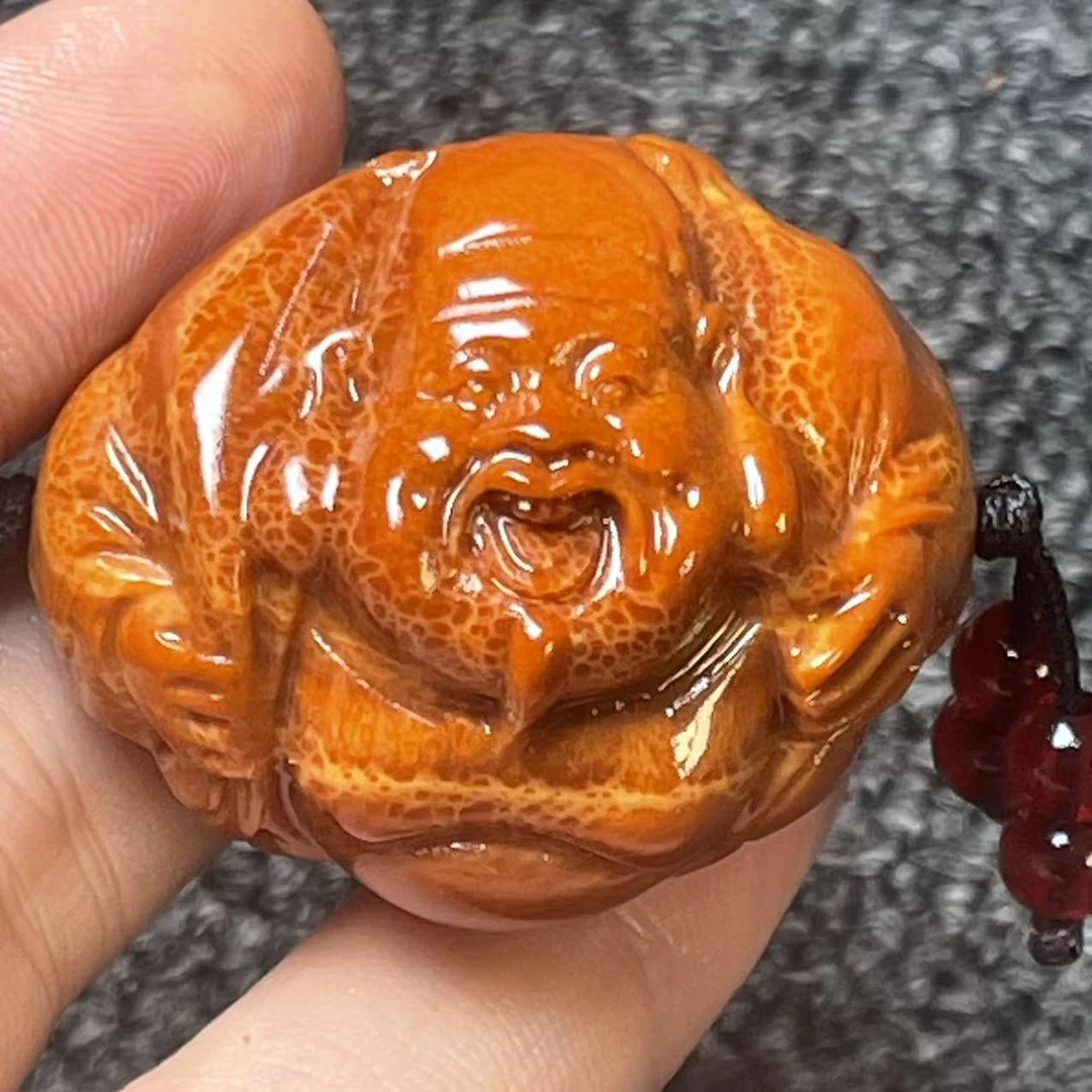 天然印尼橄榄核雕刻3.3左右手把绳穿配横财神单籽